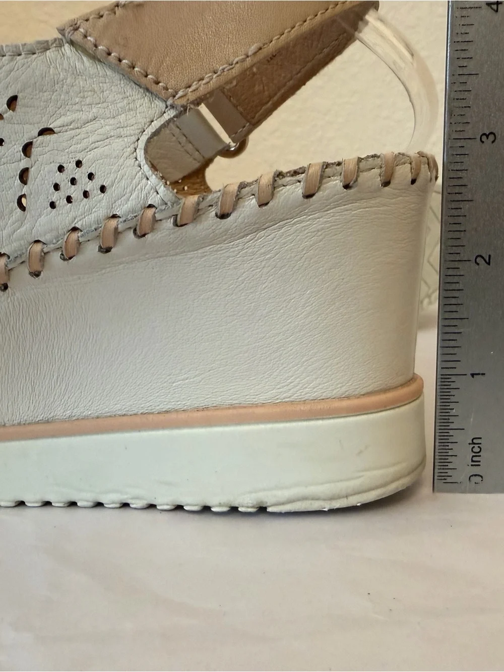 PIKOLINOS White Perforated Wedge Sandals with Tan Accents Sz 38
